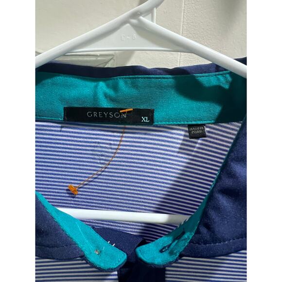 Greyson Golf Polo Shirt XL Blue White Stripe Performance Stretch Short Sleeve - Picture 7 of 8